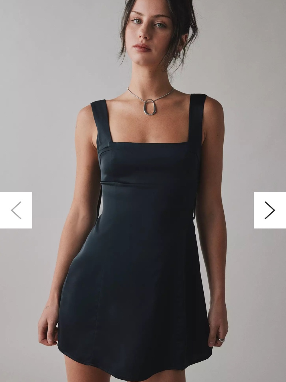 UO Bri Double Bow Satin Mini Dress in Black